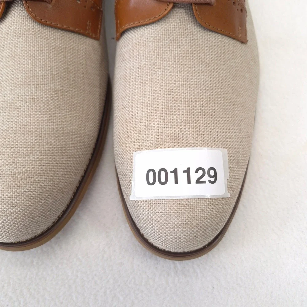 La Milano Wingtip Oxford Tan Beige Canvas Leather Two-Tone Size 14